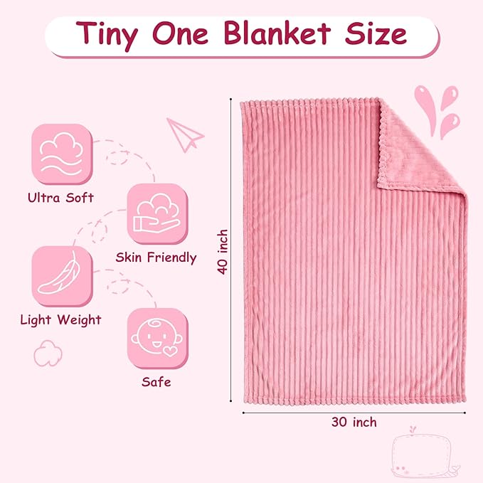 Soft Fleece Baby Blanket Ultra Cozy Pink Baby Blankets for Girls Warm and Lightweight Infant Toddler Newborn Receiving Gift with Reversible Stripes for Crib Stroller, 30x40 Inch, Dark Pink