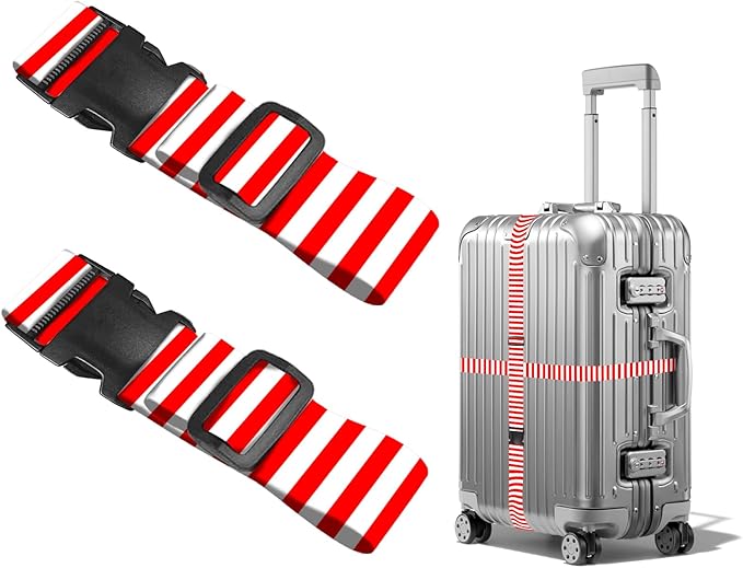 Nuxovilar Luggage Straps for suitcases red White Vertical Stripe Polyester 1.96x90.5inch 2 Set Suitcase Cargo Strap Travel Accessory Airport Hotel Road Trip