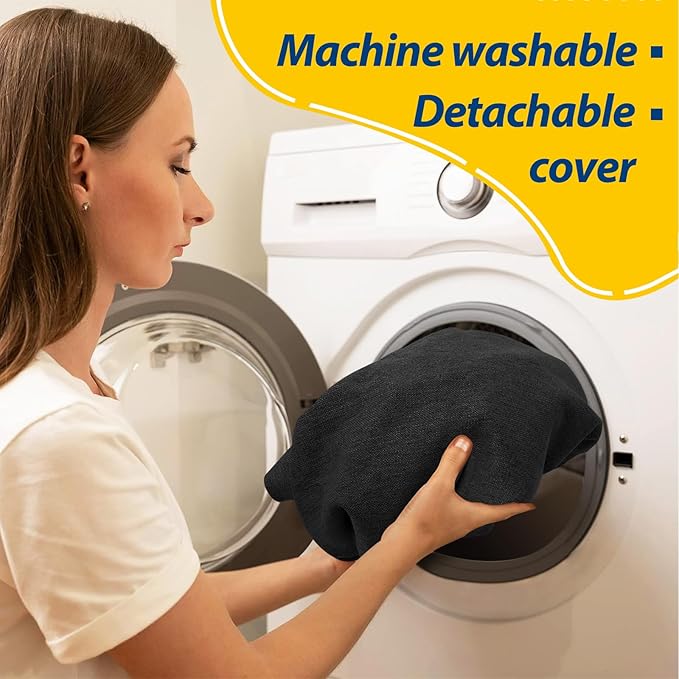 AAAAAcessories D-Shaped Chair Cushions, 2" Thick Dining Chair Pads with Ties and Removable, Machine-Washable Cover, 17" x 16", Black
