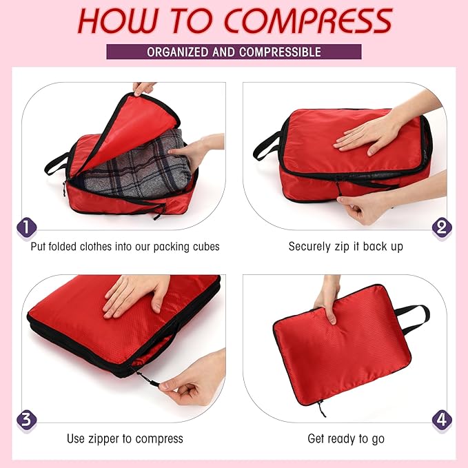 5 Pack Compression Packing Cubes for Travel Space Saving Cubes Luggage Organizer for Suitcase(Purple,Mixed)