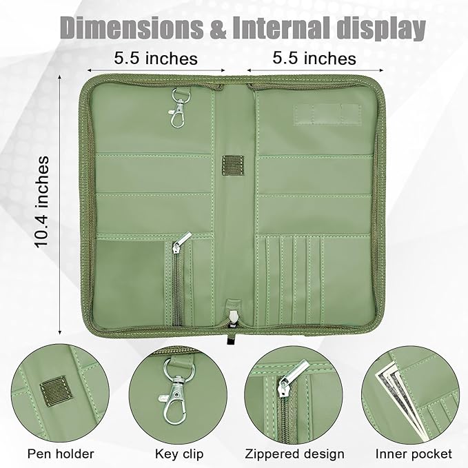 GOAUS Passport Holder with AirTag Slot, PU Leather Travel Document Organizer, Multiple RFID Blocking Wallet for Family of 4 to 6 Green
