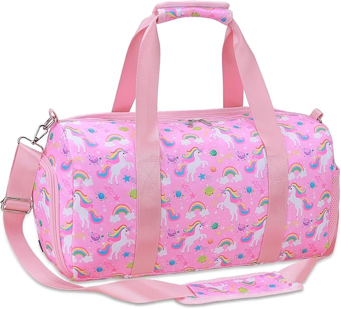 Gym Travel Duffle Bag for Girls - Gymnastics Sports Dance Bag with Shoe Compartment & Wet Pocket Unicorn Kids Travel Bag Teens Weekender Sleepover Carry On Bag