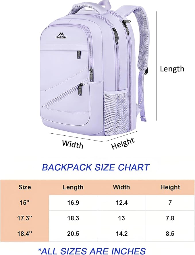 MATEIN Extra Large Laptop Backpack for Women, 50 L TSA Carry On with Multiple Organized Pockets, Anti Theft Water Resistant Travel Laptop Backpack Fits 18.4 In Computer, Light Purple