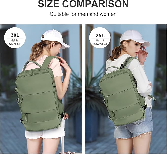 coowoz Large Travel Backpack For Women Men,Carry On Backpack Flight Approved,Hiking Backpacks Waterproof Outdoor Rucksack Casual Daypack Travel Bag Essentials Personal Item Backpack(Gray Green)