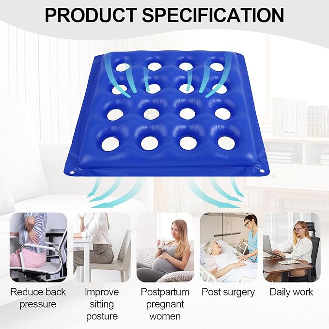 2-Pack Inflatable Seat Cushions, Pressure Relief Waffle Cushion, Ideal for Long Sitting, Office Chairs, Car Seats, Wheelchair Cushions, Comes with 2 Air Pumps, Portable and Comfortable