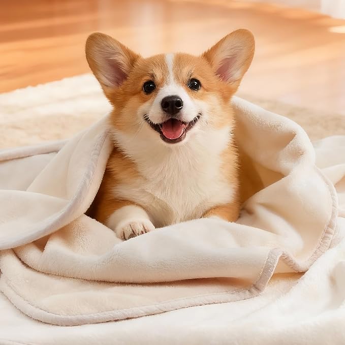LOOBANI Waterproof Dog Blanket for Couch: Spill-Proof Puppy Blankets for Small Medium Dogs Washable, Reversible Soft Flannel Pet Throw for Dog Bed, Crate, Couch Sofa Cover, Travel, 30" x 40", Beige