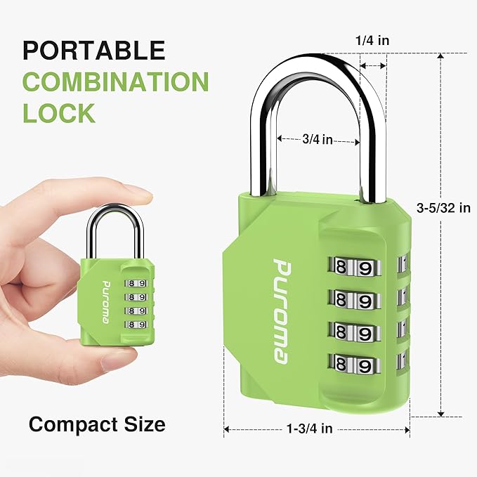 Puroma 1 Pack Combination Lock for Locker 4 Digit Outdoor Waterproof Padlock for School, Gym, Sports, Fence, Toolbox, Gate, Case, Outdoor, Hasp Storage, Cabinets (Yellow-Green)