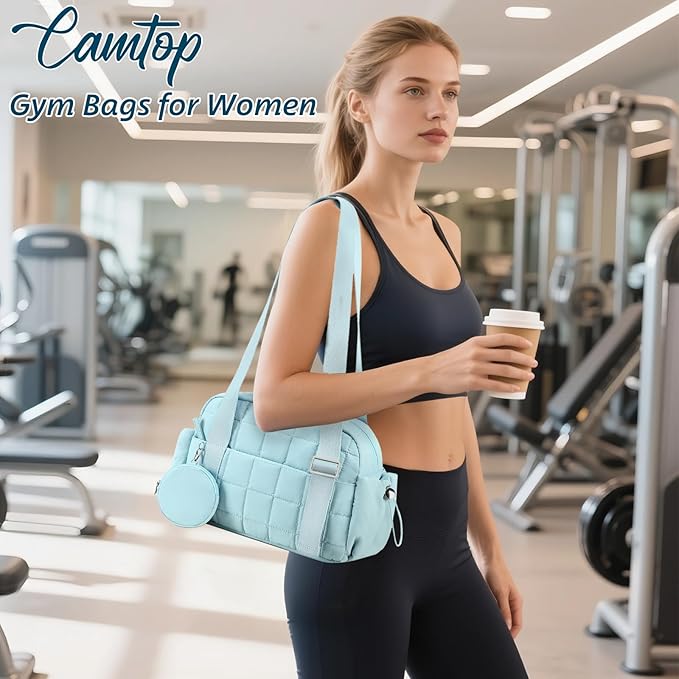 CAMTOP Mini Gym Bag for Women, Small Gym Tote Bag Puffy Quilted Sports Duffel Bag with Wet Compartment and Coin Purse Duffel Bags Dance Yoga Workout Bag for Gifts