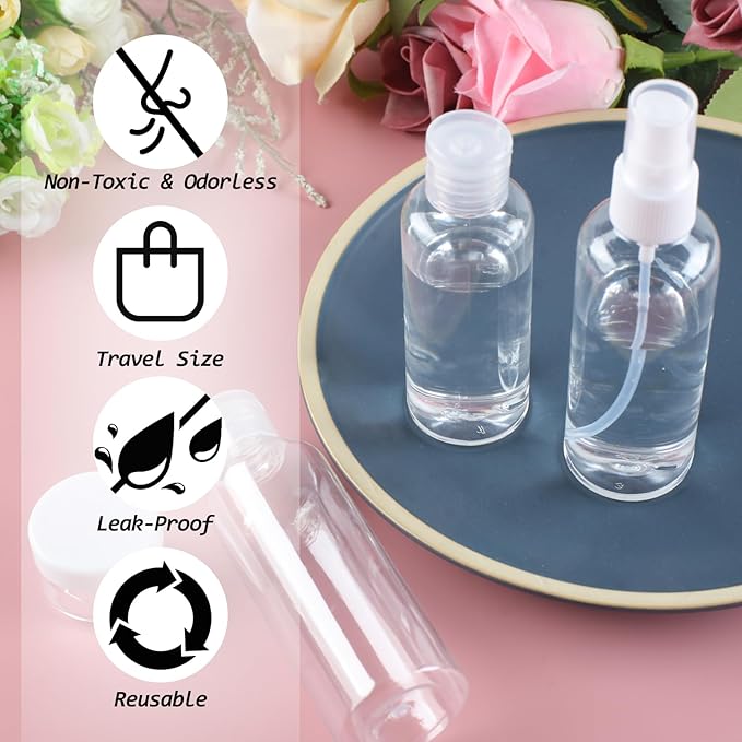 8Pcs Travel Bottles Set, TSA Approved Travel Size Toiletries, Reusable Leak Proof Cosmetic Containers for Shampoo, Conditioner, Cream -Women Men Travel Essentials