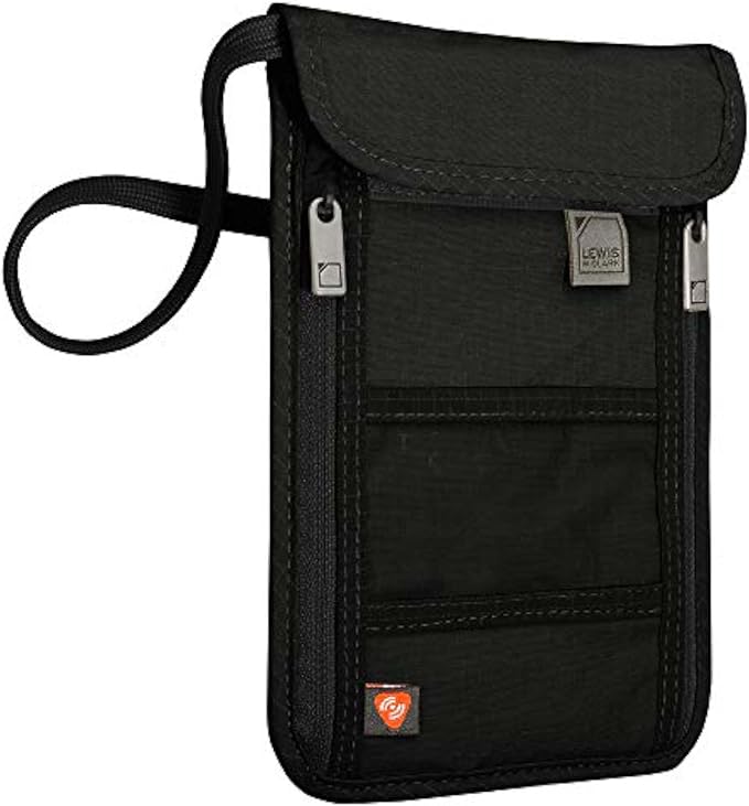 Lewis N. Clark RFID Blocking Stash Neck Wallet, Travel Pouch Passport Holder for Women & Men, Black