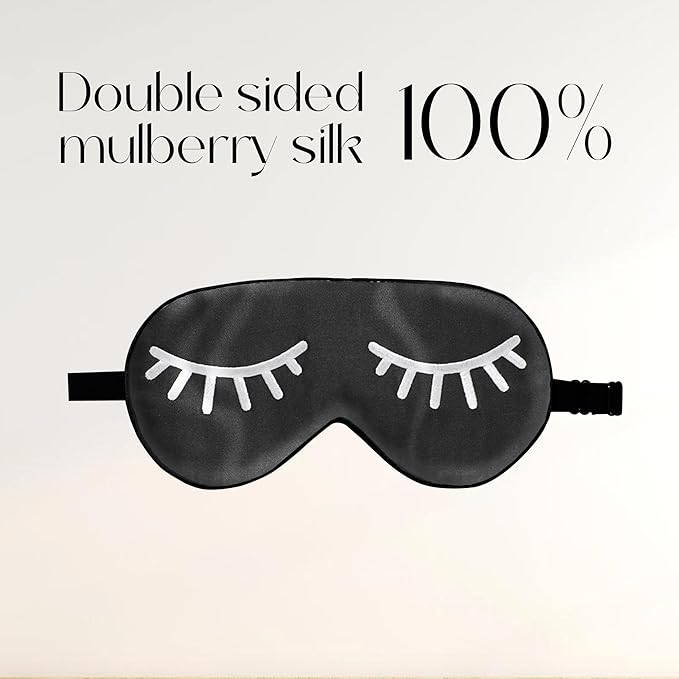 ZIMASILK 100% Natural Silk Sleep Mask Blindfold,Adjustable Super-Smooth Soft Eye Mask for Sleep with Bag(Eyelashes)