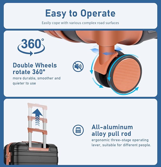 Carry on Luggage Set, 22x14x9 airline approved 100% PC hardshell, Lightweight TSA Locks Quiet Spinner Wheels Durable Zipper, Travel Luggage for Men Women, Y02 Black (20"/DB/TB) Slightly Small