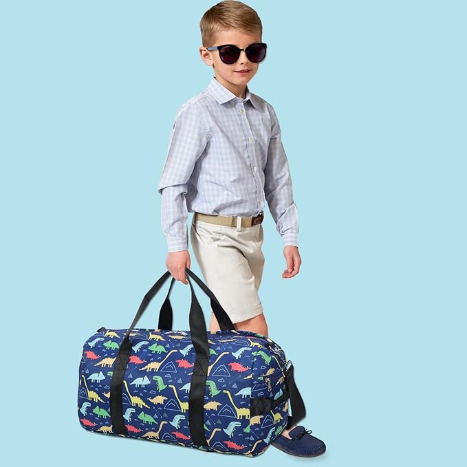 CAMTOP Kids Overnight Duffel Bag for Boys and Girls Carry-On Size Tote for Travel Gym Sport (Navy Dinosaur) 18.1"L* 9.1" H* 8.7"W