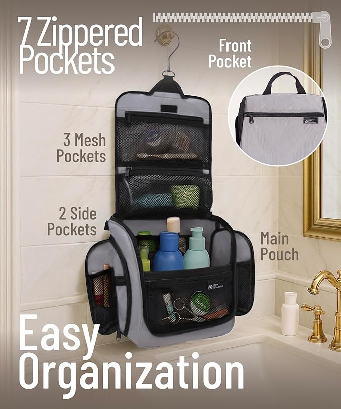 D&D Wanderlust D&D Hanging Travel Toiletry Bag for Men and Women – Cosmetics, Makeup and Toiletries Organizer Kit with 10 Compartments