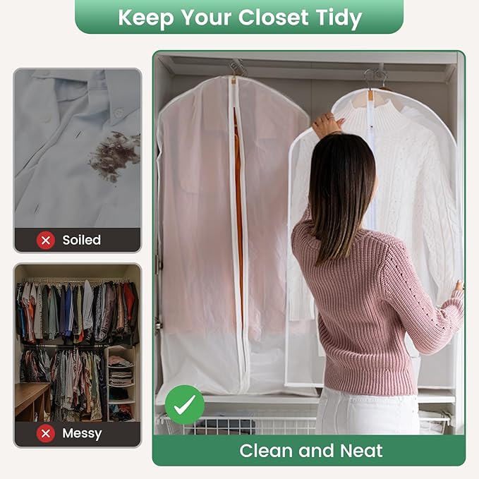 Carbrea 12 Pack Garment Bags for Hanging Clothes - Translucent Suit Bag for Closet Wardrobe Storage Travel - 24" x 42"