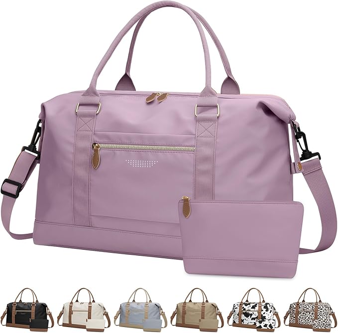 Travel Duffle Bag for Women, Weekender Bags, Hospital Bag for Labor Delivery, Lightweight Tote Duffel Overnight Bag with Luggage Sleeve,Airplane Travel Bags (Purple, Large)