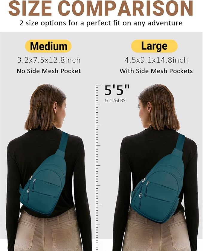 Tuwubi Crossbody Bags for Women, Sling Bag for Men, Small Hiking Backpack Anti Theft Lightweight for Outdoors Travel （M, Teal Blue）