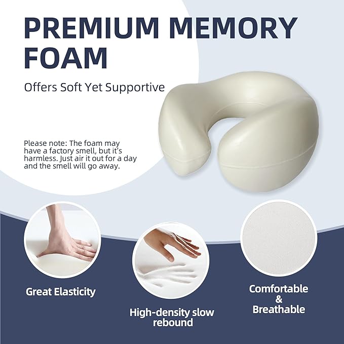 SKYTRAX COMF® Premium Ergonomic Memory Foam Travel Neck Pillow, Washable Cooling Ice Silk Cover, Firm Neck Support for Airplane Long Flights & Pain Relief, with Portable Carry Case (Navy Blue)