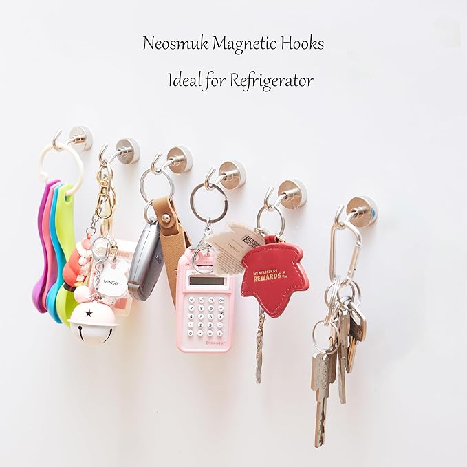 Neosmuk Magnetic Hooks,Heavy Duty Earth Magnets with Hook for Refrigerator, Extra Strong Cruise Hook for Hanging, Magnetic Hanger for Cabins, Grill (Silver, 6 Pack)