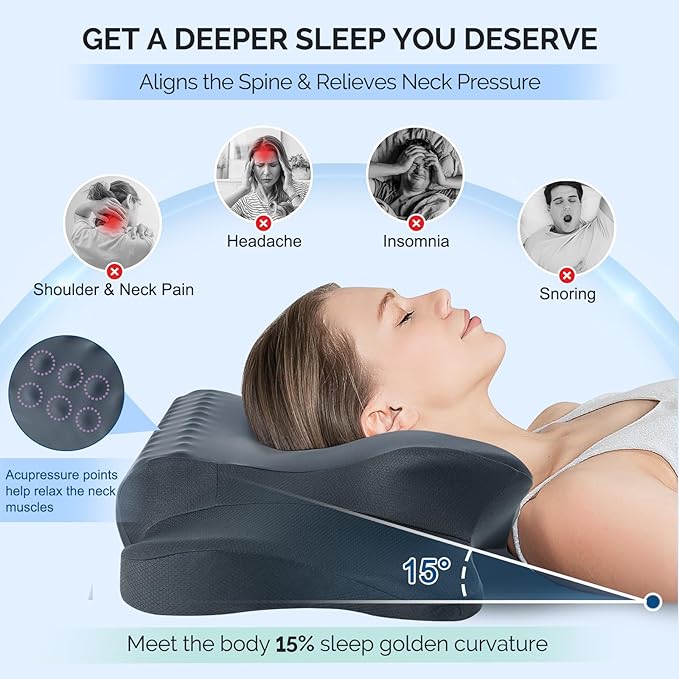 Cervical Pillow for Neck Pain Relief - Cooling Ergonomic Dual-Sided Orthopedic Neck Pillow with Ice Silk Pillowcase, Breathable Memory Foam Contour Pillow for Side, Back, Stomach Sleepers