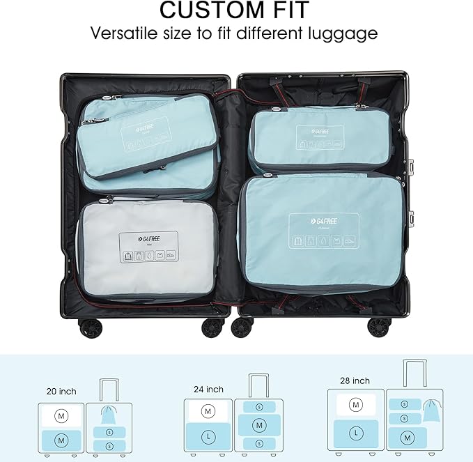 G4Free 6 Set Compression Packing Cubes, 3 sizes Travel Packing Organizers for Suitcases, Expandable Luggage Suitcase Storage Bags Set, Lightweight Packing Cubes Travel Essentials