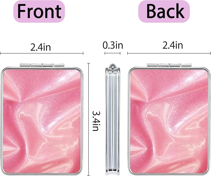 Pocket Mirror, Small Travel Mirror with Magnification, Portable Double-Sided Magnifying Cosmetic Mirror for Daily (Gorgeous Pink)