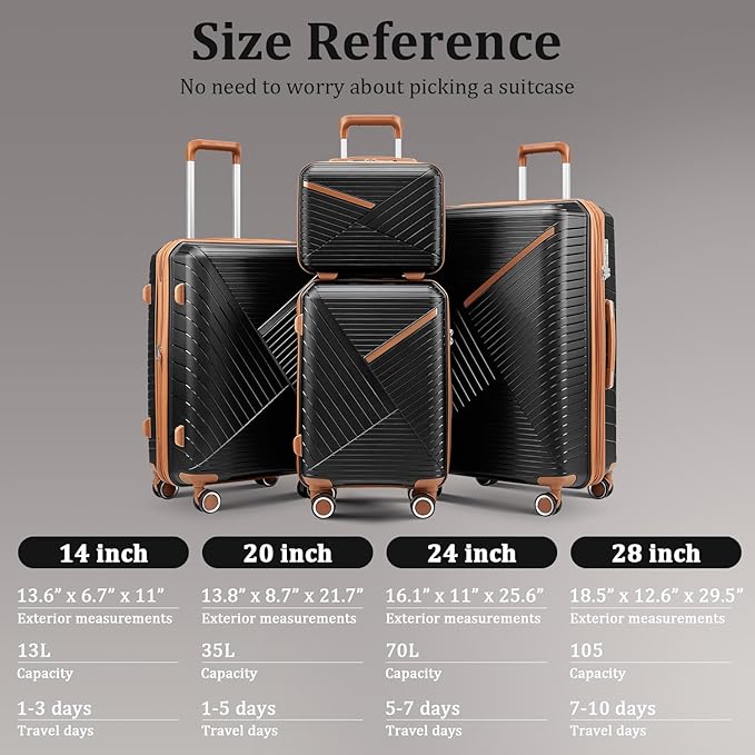 4 Piece Expandable Hardshell Pink Luggage Sets with Spinner Wheels, Lightweight Travel Suitcase Set with TSA Locks, 20 inch Carry On for Women (Black#B, 4 Piece Set)