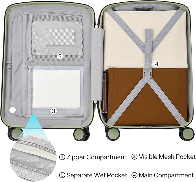 Hanke 28 Inch Luggage with Spinner Wheels Lightweight PC Hard Shell Suitcases, Large Checked Luggage with TSA Lock, Hardside Checked-Large 28" Rolling Suitcases for Travel(Bamboo Green)