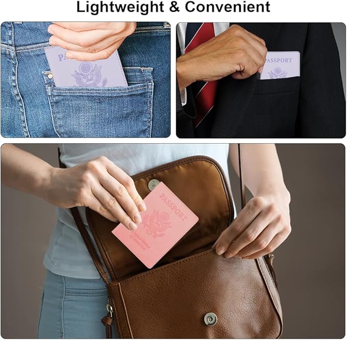 Passport Holder, Passport Cover, Passport Holder for Women, 2 Pack Passport Wallet, Leather Passport Case, Passport Protector Essentials Women Men Family Travel Must Haves, Light Purple+Pink