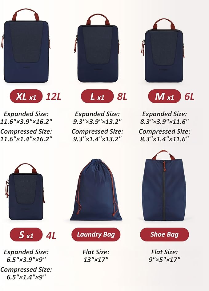 BAGSMART Compression Packing Cubes for Travel, 6/5/4set Lightweight Packing Organizers, Summer Travel Essentials Suitcase Organizer Bags Set