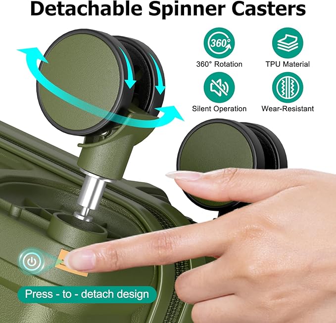 Joyway Luggage Sets 6 Piece with Detachable Spinner Wheels, Lightweight Hard Shell Travel Suitcse Set with TSA Lock (Green, 6 Piece Set)