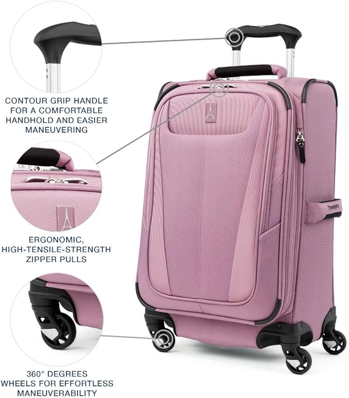 Travelpro Maxlite 5 Softside Expandable Luggage with 4 Spinner Wheels, Lightweight Suitcase, Men and Women, Orchid Pink Purple, Carry-on 21-Inch