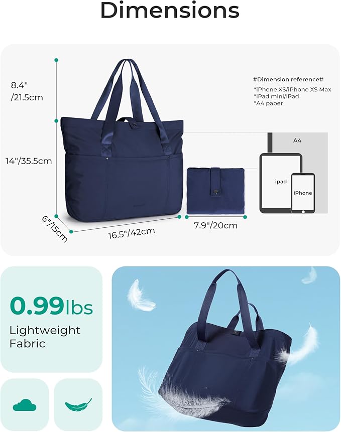 BAGSMART Tote Bag for Women, Foldable Tote Bag With Zipper Travel Large Shoulder Bag Handbag for Work