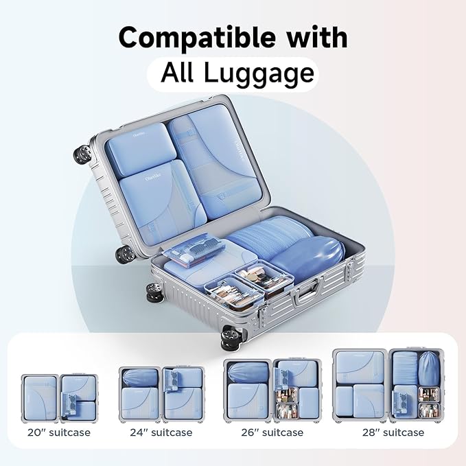 11 Set / 9 Set Packing Cubes for Travel,Gifts for Women Mom Kids,TSA Approved Bags for Makeup, Cosmetic, Toiletry, Organizers for Suitcase Carry On,Cruise Essentials Airplane Accessories,Light Blue