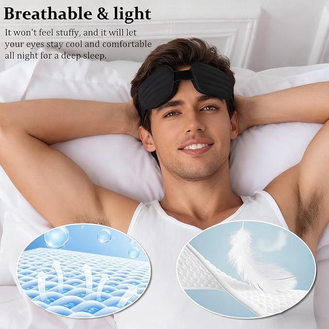 100% Blackout Sleep Eye Mask for Women Men, Zero Pressure Sleeping Mask - Sleeping Mask and Eyelash Friendly Night Blindfold, Adjustable Ultra Soft Comfortable for Dry Eye Mask (Gray)