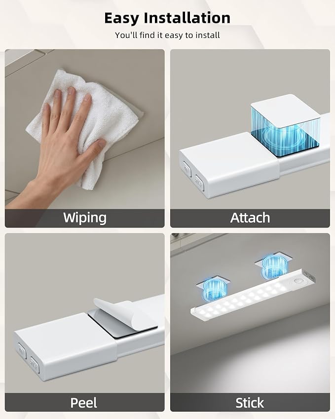 EZVALO Under Cabinet Lighting with Charging Station, 8 inch Motion Sensor Light Indoor, 1100mAh Rechargeable LED Light, 3 Color Temperatures, Dimmable Counter Lights for Kitchen, Closet, Stair (3Pack)