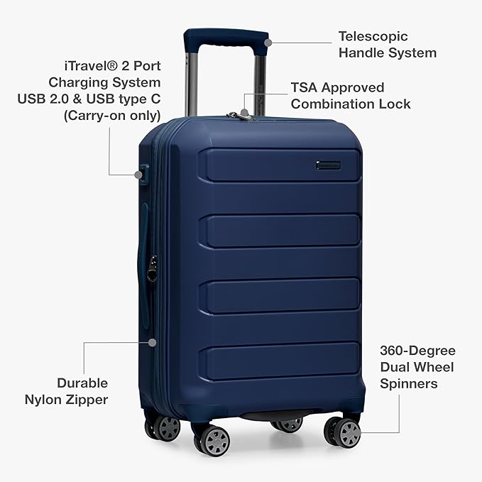 Traveler's Choice Pagosa Hardshell Expandable Luggage with Spinner Wheels, Navy, 3-Piece Set (22/26/30)