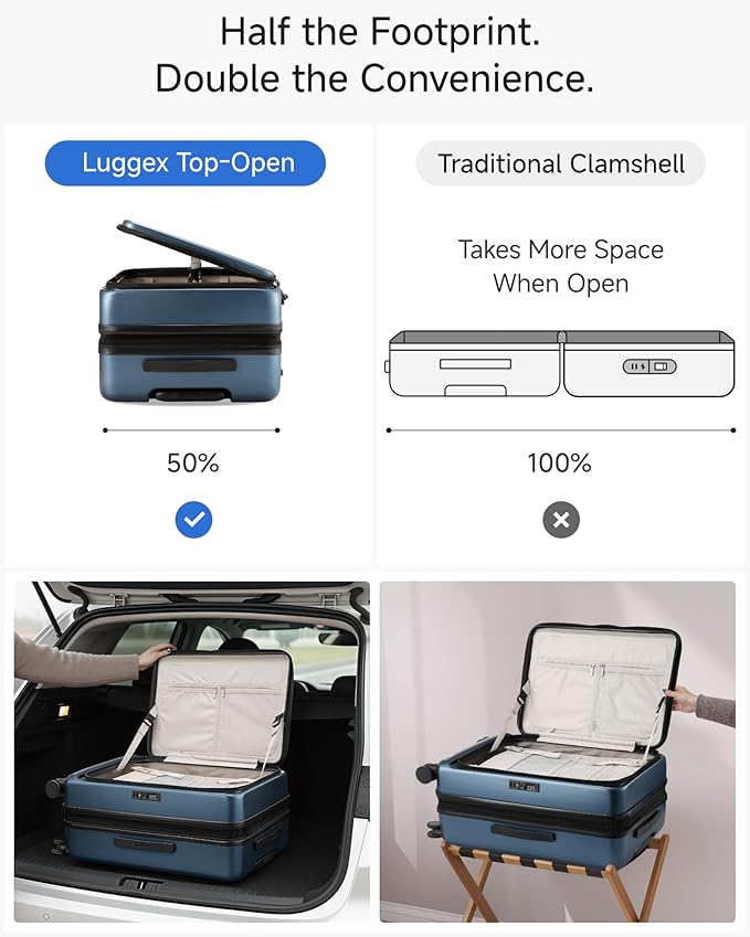 LUGGEX Checked Luggage Top Opening, FLT Expandable Polycarbonate Hard Shell Suitcase with Wheels (FX-Lite, Blue, 24 Inch, 63L-70L)