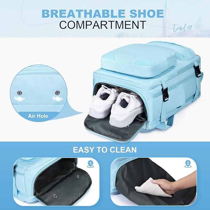 Maelstrom Travel Backpack for Women Men,35L Waterproof Laptop Backpack Fits 17-Inch Laptop, Gift for School Work Backpack with Detachable Crossbody Bag & Shoe Compartment (Blue, Large-Upgrade)