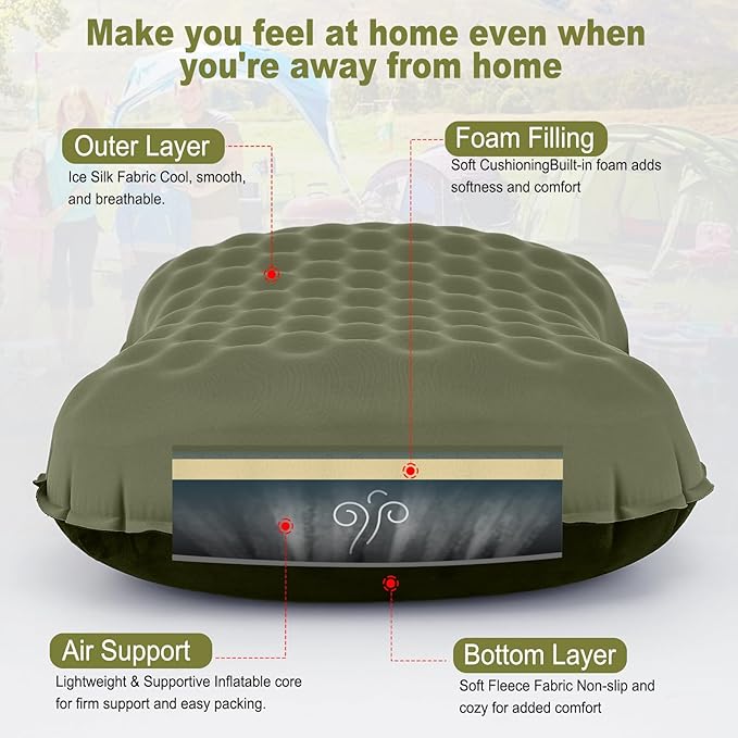 Camping Pillow with Ice Silk Memory Foam Cover - Ultralight Inflatable Pillow for Camping Lightweight, Ergonomic and Washable for Camping, Hiking, and Travel Green