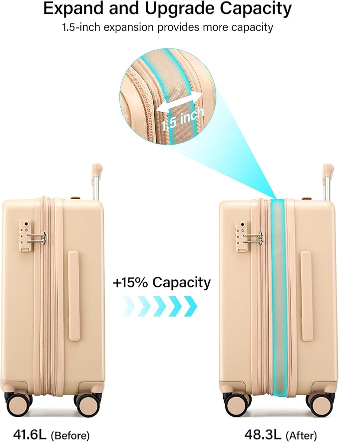 Hanke Expandable Carry On Luggage 22x14x9 Airline Approved, 20 Inch Hard Shell Suitcases with Wheels, Lightweight Travel Luggage Carry On Suitcase for Woman & Men with Tsa Lock(Cuba Sand)