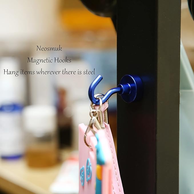 Neosmuk Magnetic Hooks, 30lb+ Heavy Duty Earth Magnets with Hook for Refrigerator, Extra Strong Cruise Hook for Hanging, Magnetic Hanger for Cabins, Grill (Navy Blue, Pack of 6)