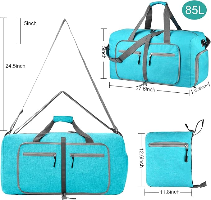 Dimayar 85L Travel Duffle Bag for Men Women - Foldable Duffel Bag with Shoes Compartment - Overnight Bags Waterproof & Tear Resistant(Mint Green)