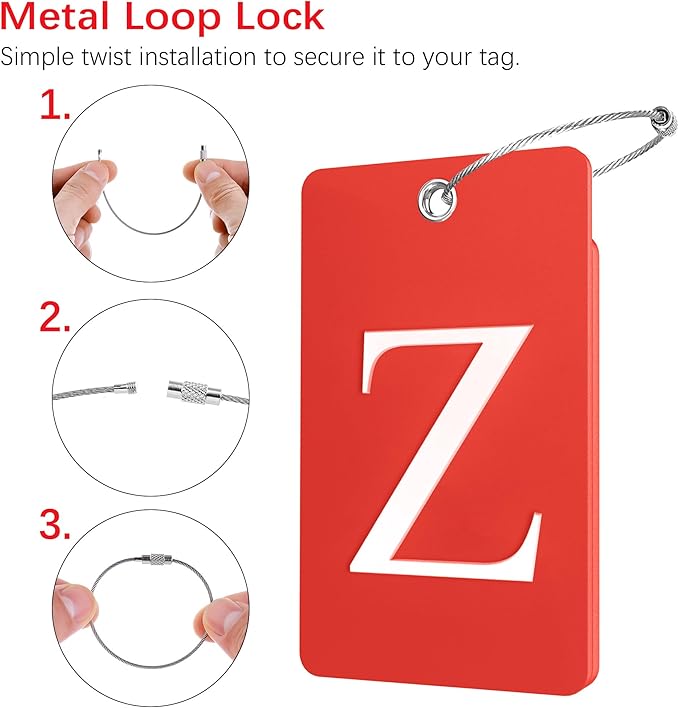 Gostwo 2 Pack Luggage Tags for Suitcases, 26 Initial Letter Travel Luggage Baggage Identification Labels ID Tag Fully Bendable Tags with Stainless Steel Loop (Red) (Letter Z)