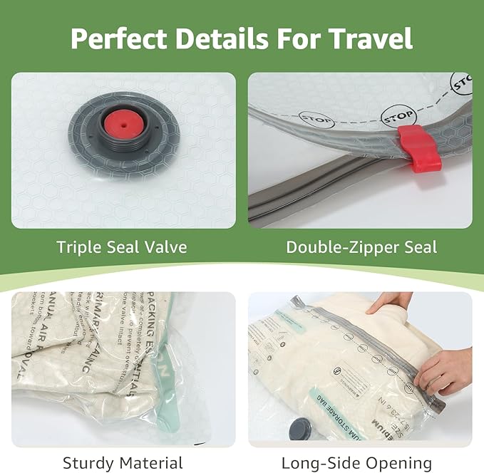 Vacuum Bags for Travel with Rechargeable air Pump, 3 Sizes Vacuum Seal Bags for Clothing, Space-Saving Compression Storage Bags for Travel & Closet Organization (15)