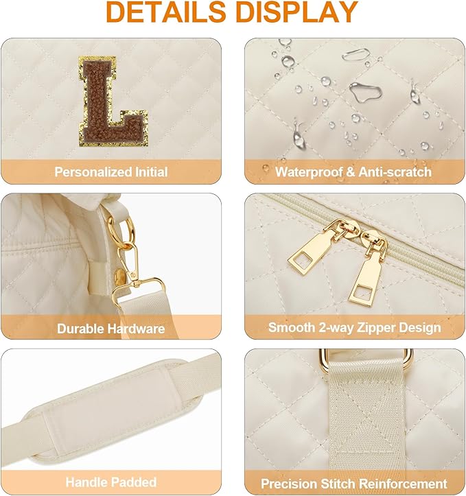 Gifts for Women, Initial Travel Duffle Bag, Personalized Weekender Overnight Bags, Gift for Mom Friend College Girl Graduation Teacher（Beige,L)