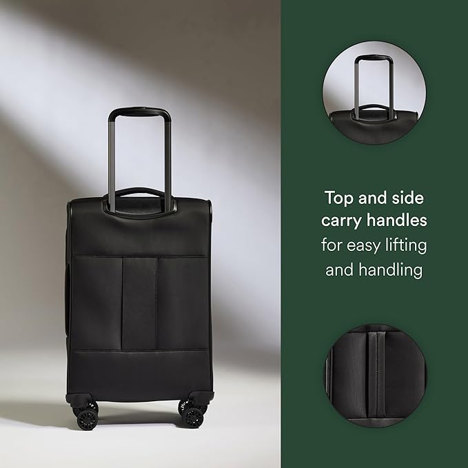 ANTLER - Soft Stripe Carry On Luggage 22x14x9 Airline Approved - Cabin Suitcase with Expander, Adjustable Handle, 4 Spinner Wheels, Lightweight, TSA Lock - Recycled Polyester Luggage - Black