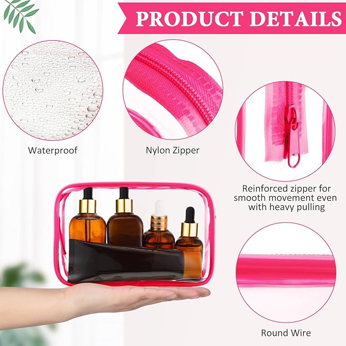 Weewooday 12 Pieces Clear Makeup Bags Cosmetic Storage Bags PVC Zipper Pouches Travel Waterproof Makeup Plastic Case for Women Organizing Toiletries Traveling Bathroom(Small,Rose Red)