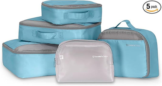 Traveler's Choice Cloverland Packing Cubes, 5-Piece Set, Light Blue