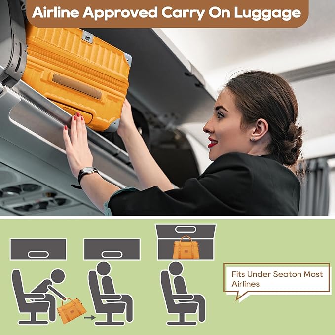 Joyway 5 Piece Luggage Set with Cup Holder, Expandable 25% Capacity, Includes Handbag, Anti Slip Wheels, Hook, Smart Carry On Suitcase for Men and Women, Spinner Travel Orange